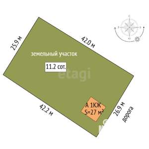 Дом 27м², 1-этажный, участок 7 сот.  