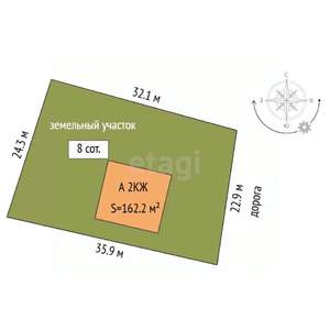 Дом 162м², 2-этажный, участок 8 сот.  