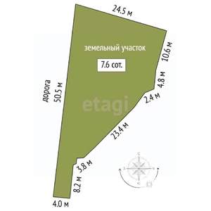 Дом 50м&sup2;, 1-этажный, участок 8 сот.  