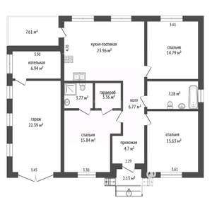 Дом 124м², 1-этажный, участок 7 сот.  