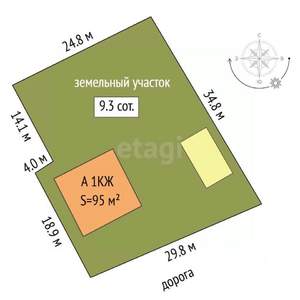 Дом 95м&sup2;, 1-этажный, участок 11 сот.  