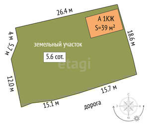 Дом 39м², 1-этажный, участок 6 сот.  