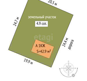 Дача 43м², 1-этажный, участок 5 сот.  
