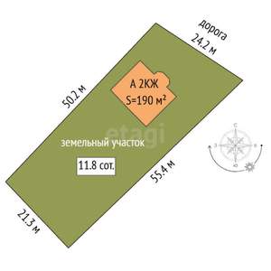 Дом 190м², 2-этажный, участок 12 сот.  