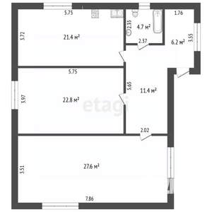 Дом 95м&sup2;, 1-этажный, участок 9 сот.  