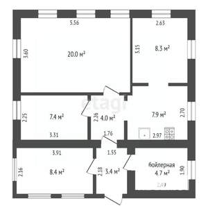 Дом 64м², 1-этажный, участок 7 сот.  