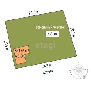 Дом 48м&sup2;, 2-этажный, участок 5 сот.  