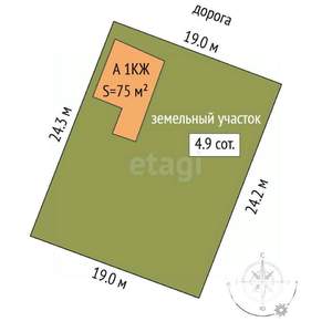 Дом 75м², 1-этажный, участок 5 сот.  