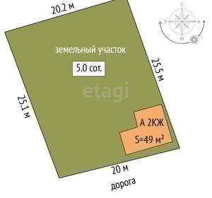 Дом 49м², 2-этажный, участок 5 сот.  