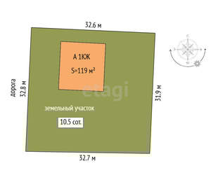 Дом 119м&sup2;, 1-этажный, участок 9 сот.  