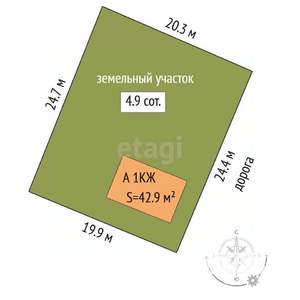 Дом 43м&sup2;, 1-этажный, участок 5 сот.  