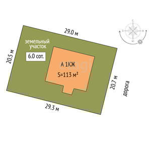 Дом 113м&sup2;, 1-этажный, участок 6 сот.  