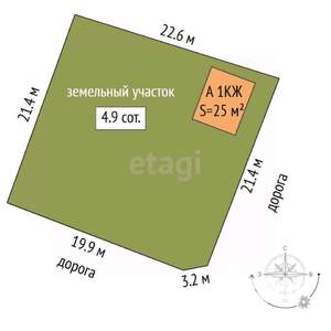 Дом 25м², 1-этажный, участок 5 сот.  