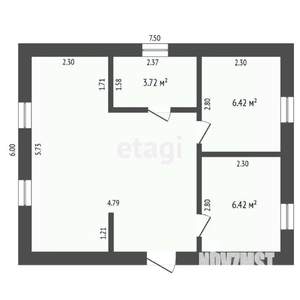 Дом 75м&sup2;, 1-этажный, участок 9 сот.  