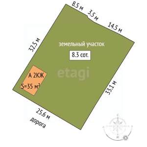 Дом 50м&sup2;, 2-этажный, участок 8 сот.  