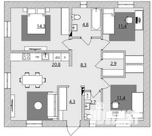 Коттедж 80м&sup2;, 1-этажный, участок 7 сот.  