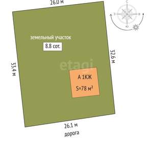 Дом 78м², 1-этажный, участок 6 сот.  