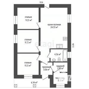 Дом 100м&sup2;, 1-этажный, участок 5 сот.  