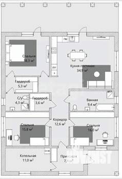 Дом 160м², 1-этажный, участок 7 сот.  
