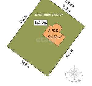 Дом 150м², 2-этажный, участок 15 сот.  