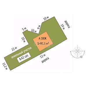 Дом 91м&sup2;, 1-этажный, участок 8 сот.  