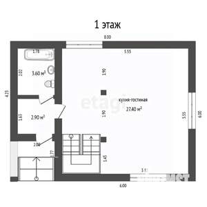 Дом 80м&sup2;, 2-этажный, участок 6 сот.  