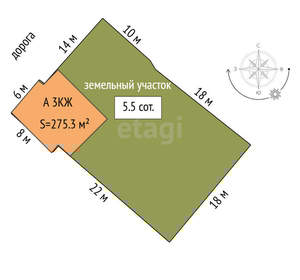 Дом 275м&sup2;, 3-этажный, участок 6 сот.  