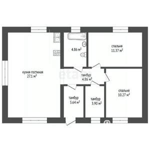 Дом 77м&sup2;, 1-этажный, участок 4 сот.  