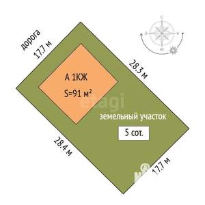 Дом 91м&sup2;, 1-этажный, участок 5 сот.  