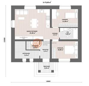 Дом 73м&sup2;, 1-этажный, участок 1 сот.  