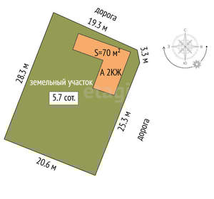 Дача 70м², 2-этажный, участок 573 сот.  