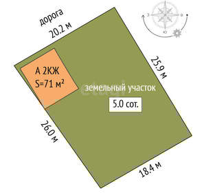 Дом 71м², 2-этажный, участок 5 сот.  