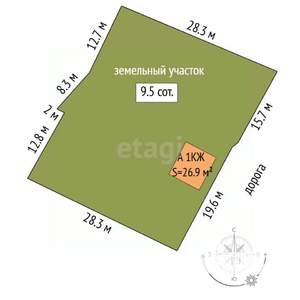 Дом 27м², 1-этажный, участок 9 сот.  