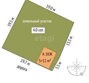Дача 12м², 2-этажный, участок 4 сот.  
