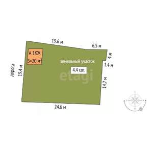 Дом 20м&sup2;, 1-этажный, участок 4 сот.  