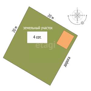 Дом 49м&sup2;, 1-этажный, участок 4 сот.  