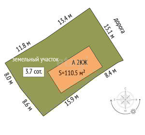 Дом 111м&sup2;, 2-этажный, участок 4 сот.  
