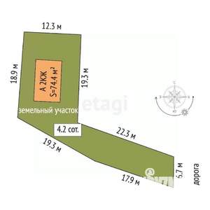 Дом 74м², 2-этажный, участок 4 сот.  