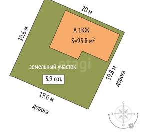 Дом 96м&sup2;, 1-этажный, участок 4 сот.  