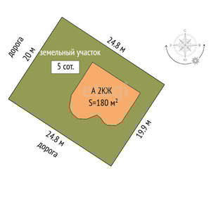 Дом 180м&sup2;, 2-этажный, участок 5 сот.  