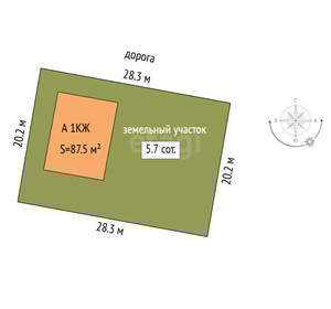 Дом 88м², 1-этажный, участок 6 сот.  