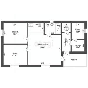 Дом 60м&sup2;, 1-этажный, участок 6 сот.  