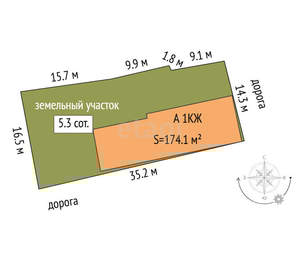 Дом 174м&sup2;, 1-этажный, участок 6 сот.  