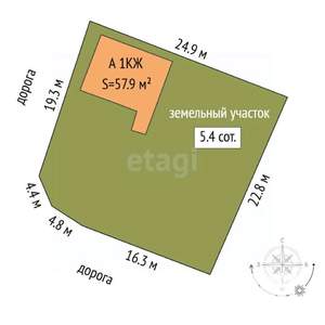 Дом 58м&sup2;, 1-этажный, участок 5 сот.  