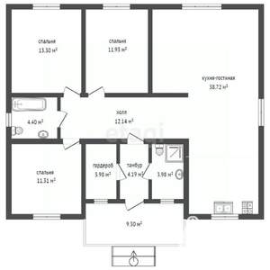 Дом 120м&sup2;, 1-этажный, участок 9 сот.  