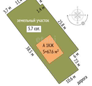 Дом 68м², 1-этажный, участок 6 сот.  