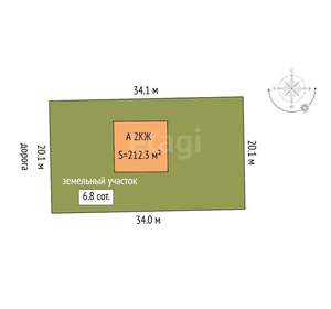 Дом 212м², 2-этажный, участок 7 сот.  