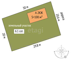 Дом 100м&sup2;, 2-этажный, участок 6 сот.  