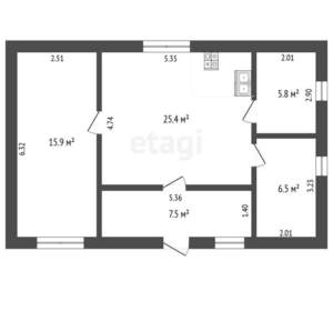 Дом 61м&sup2;, 1-этажный, участок 8 сот.  