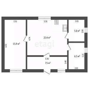 Дом 61м&sup2;, 1-этажный, участок 8 сот.  